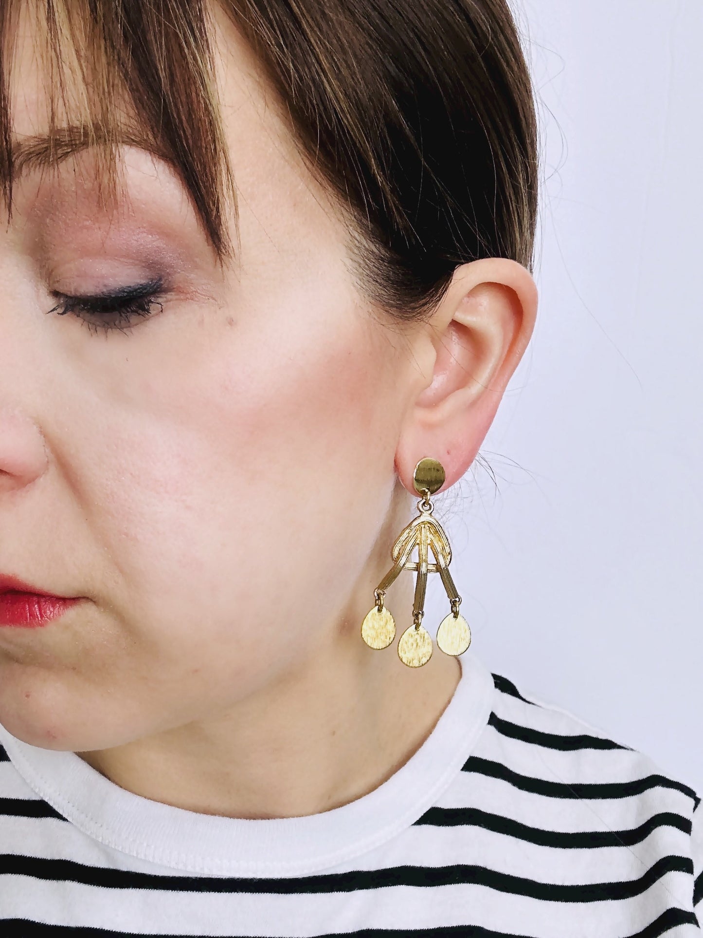 Repurposed gold tone vintage earrings with teardrop dangles