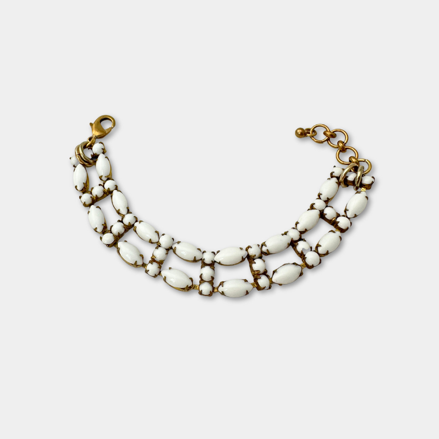 Vintage milk glass navette chain bracelet