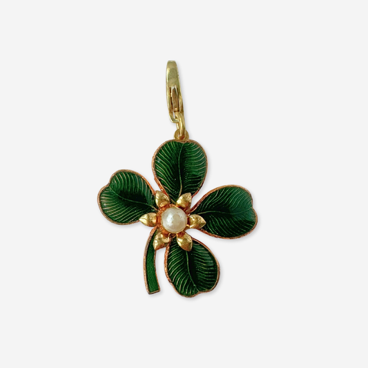 Vintage green enamel four leaf clover charm