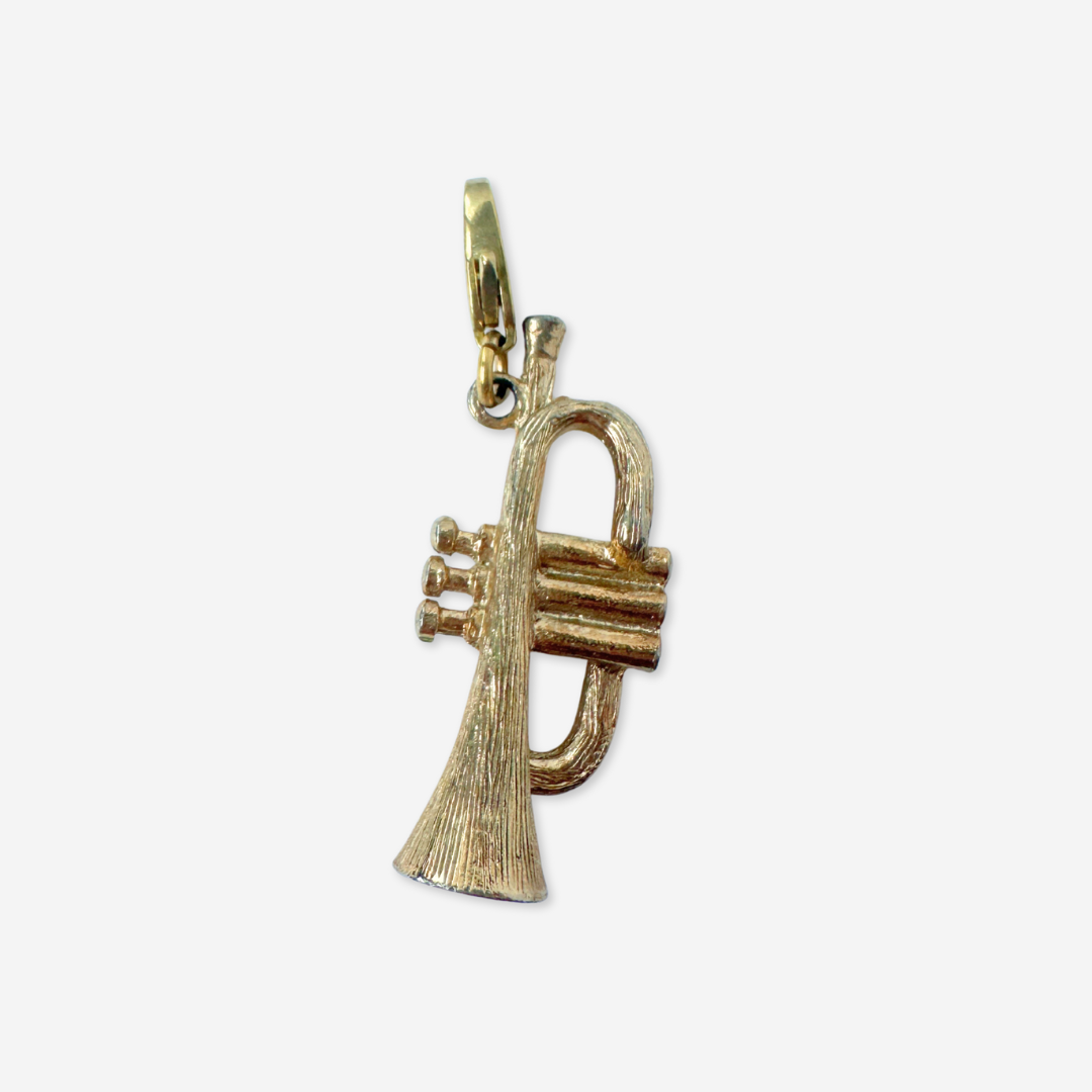 Vintage muted gold trumpet charm pendant