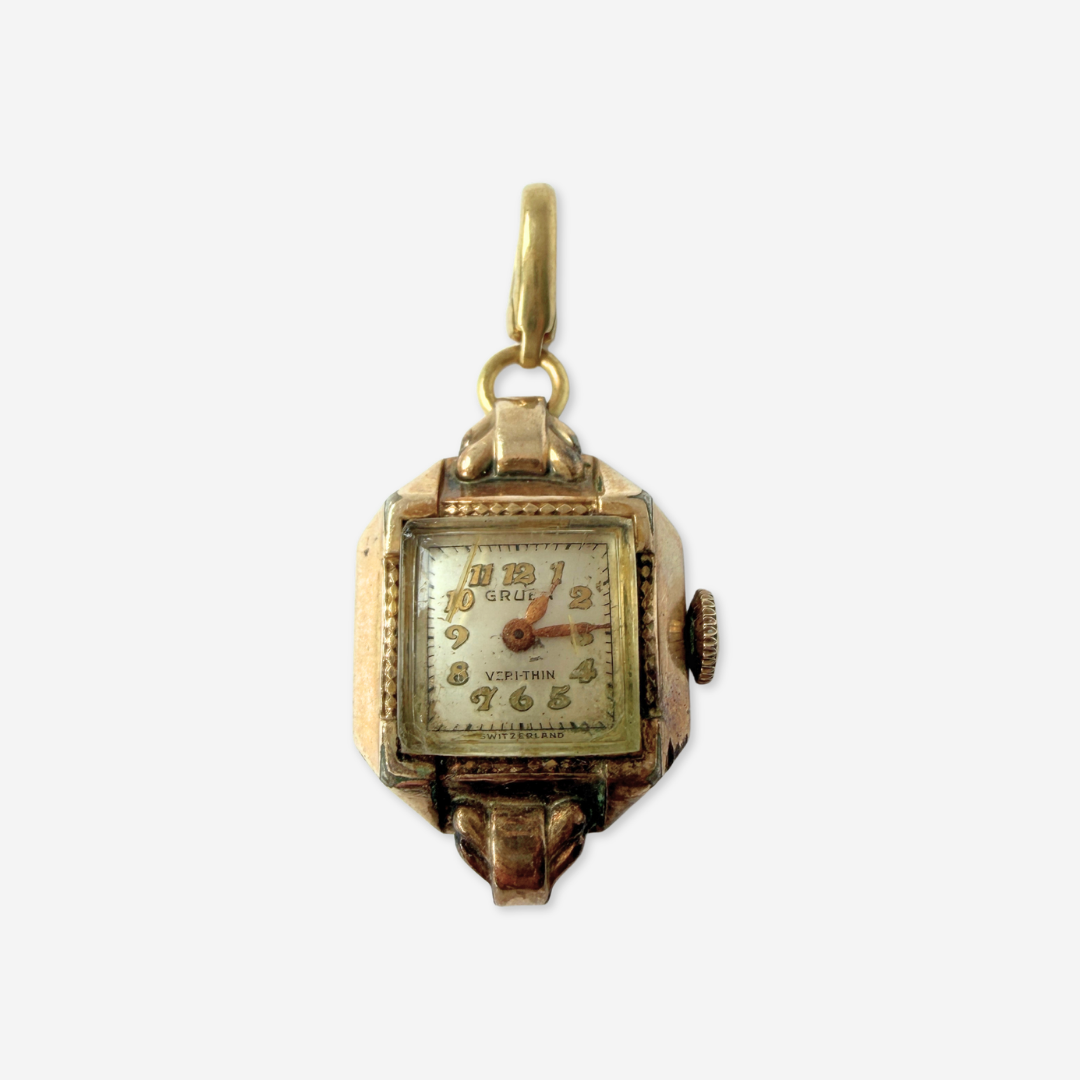 Vintage gold tone  Swiss "Gruen" watch face charm