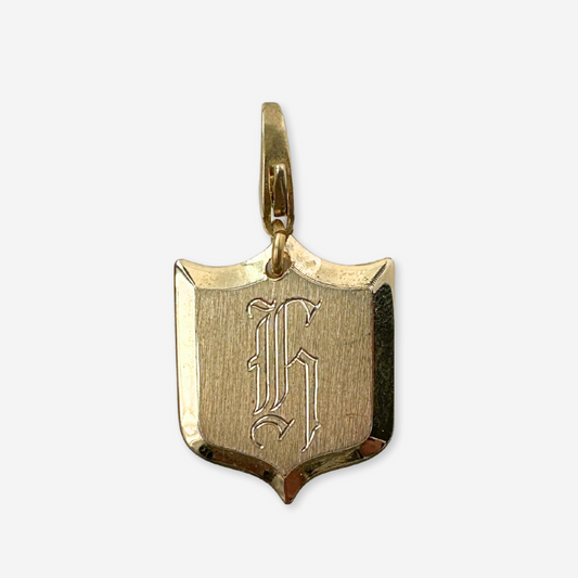 Gold tone engraved "G" monogram vintage shield cufflink charm