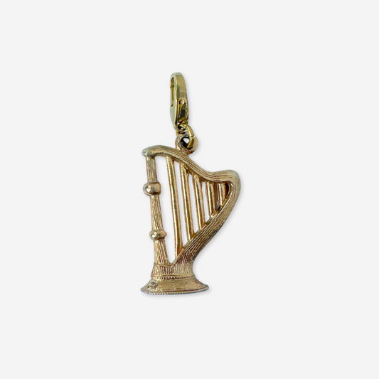 Vintage muted gold harp charm pendant