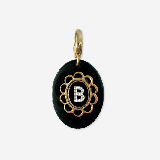 Vintage letter "B" black and brass layered oval charm