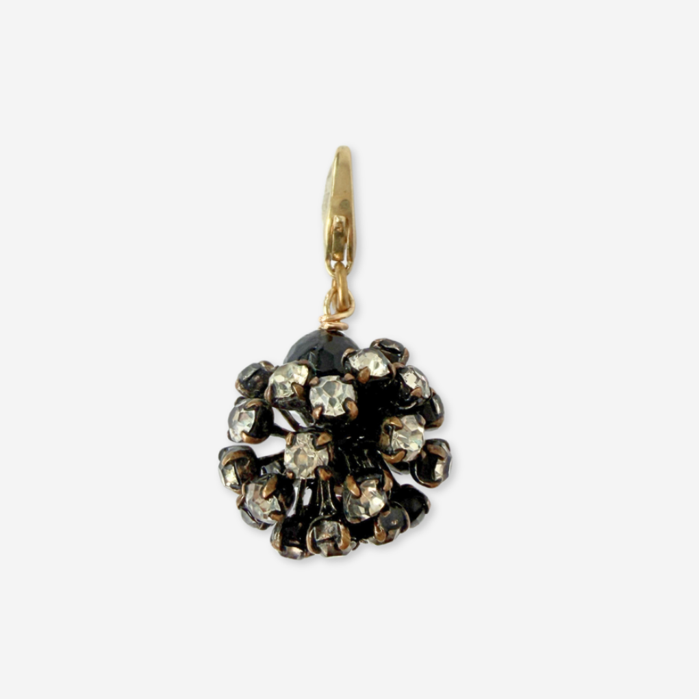 Vintage black and clear rhinestone starburst ball charm