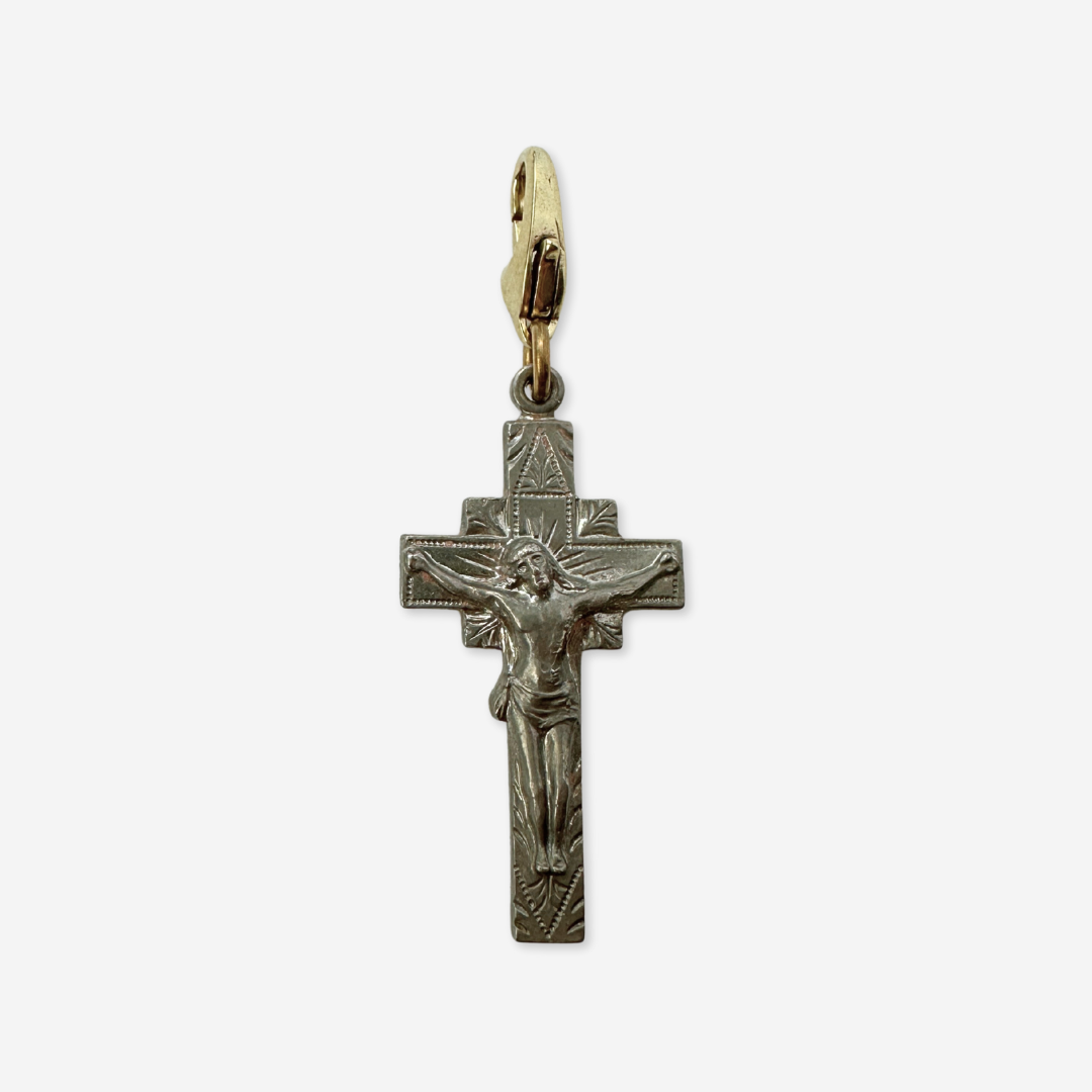 Vintage aged silver detailed crucifix cross charm pendant