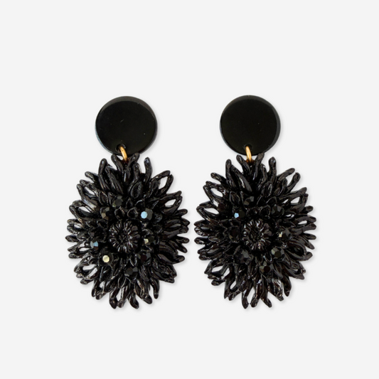 Large refashioned vintage black molded plastic floral earrings