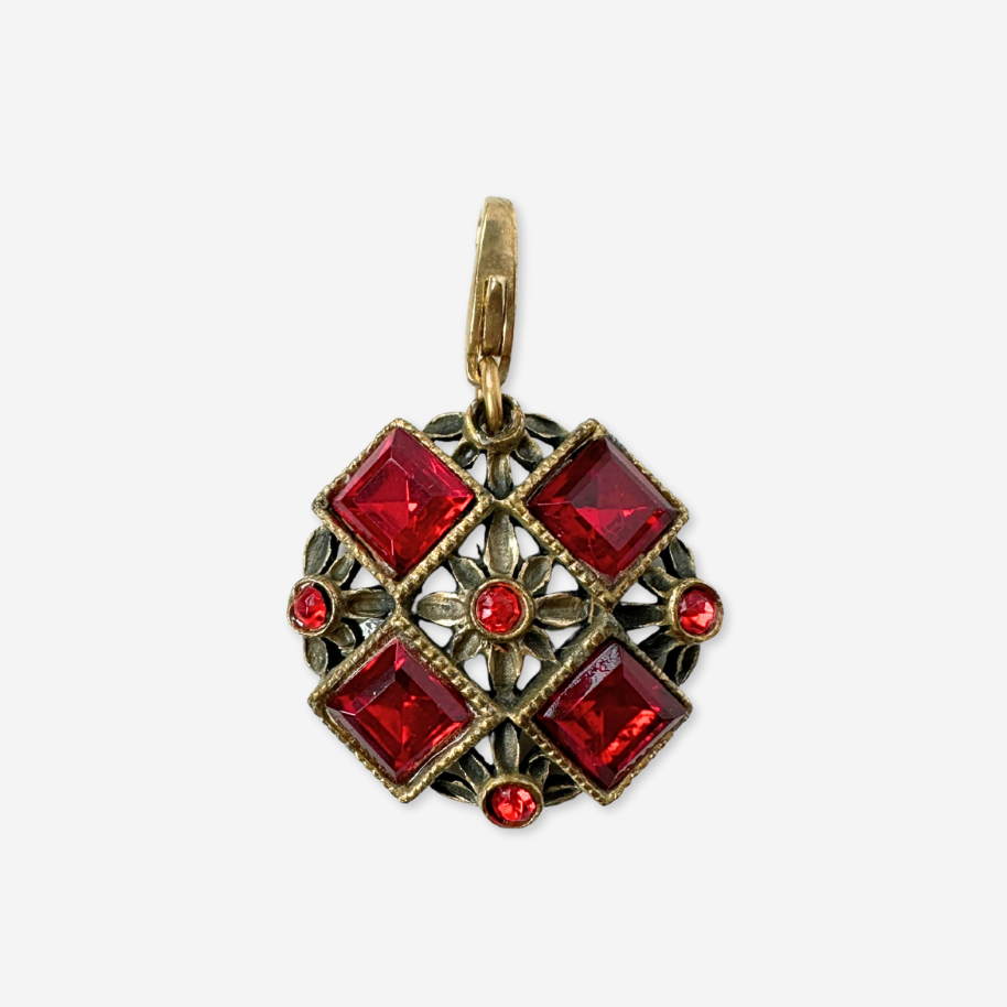 Vintage red rhinestone and antique gold unique button charm
