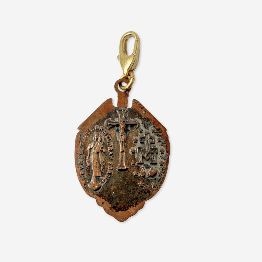 Vintage aged copper Catholic devotional charm
