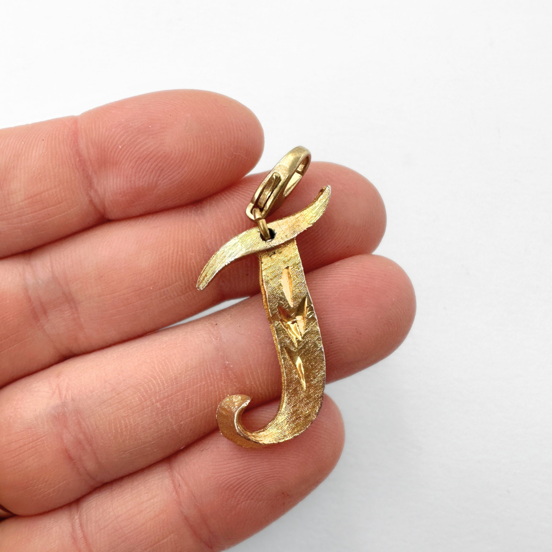 Large vintage matte gold  "J" monogram charm