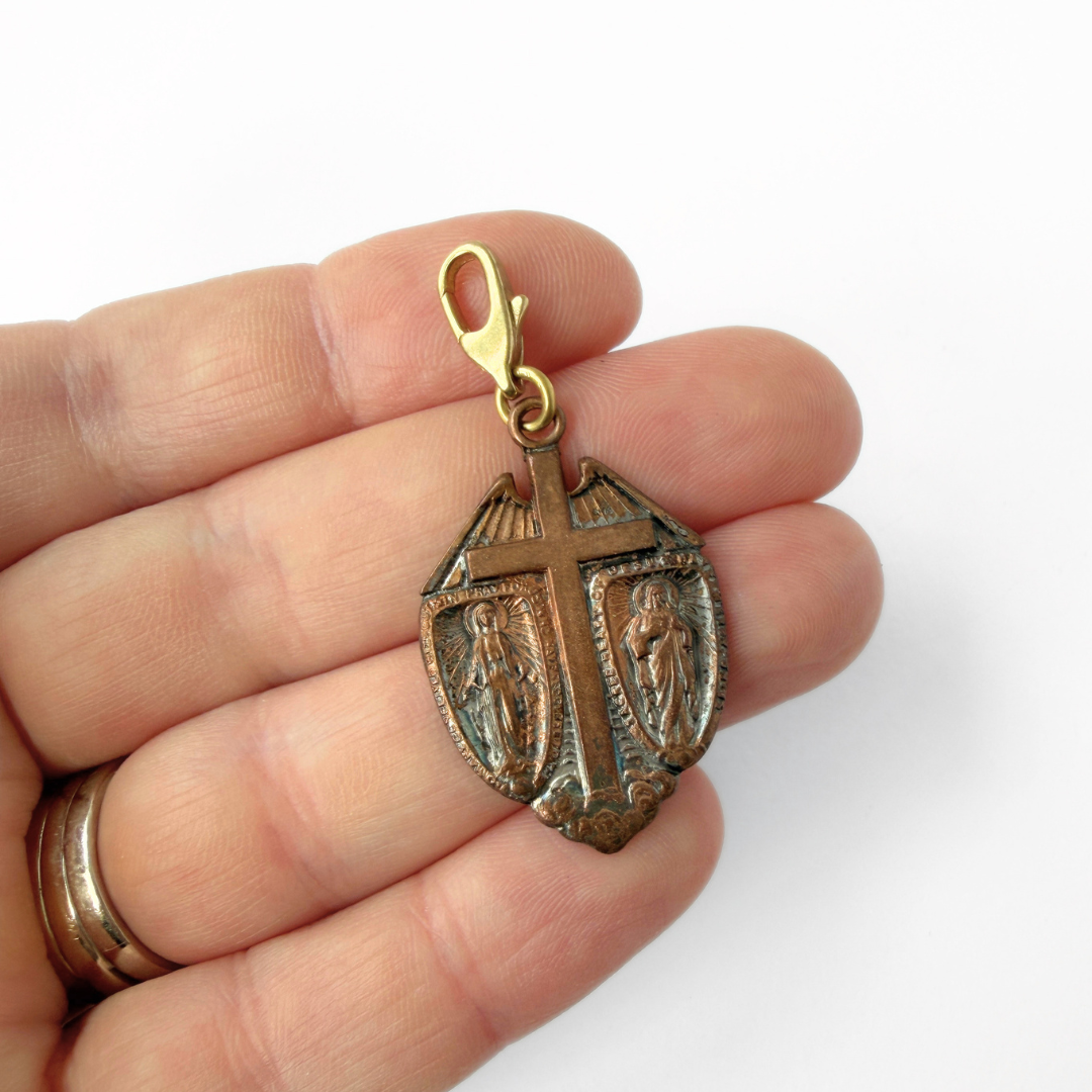 Vintage aged copper Catholic devotional charm