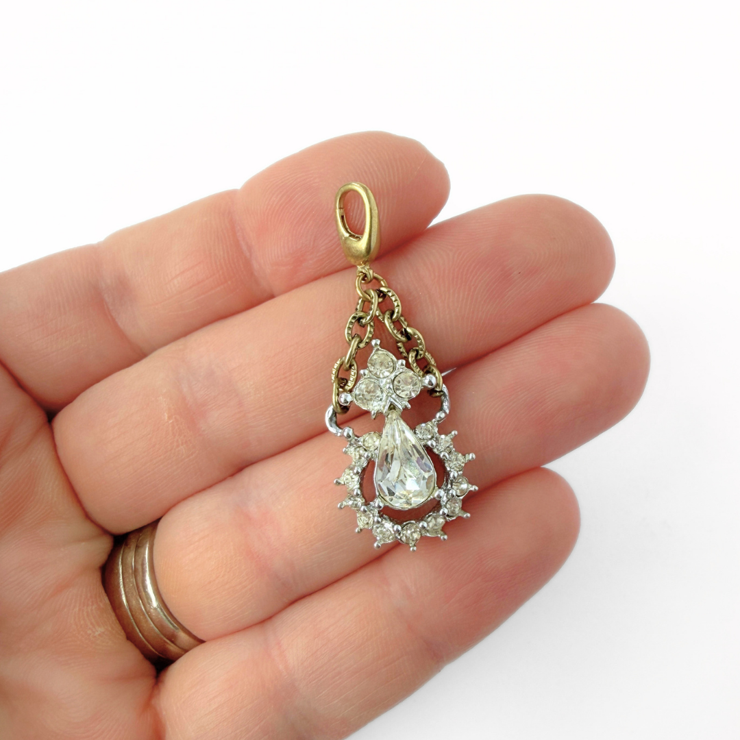 Vintage clear and gray rhinestone charm pendant
