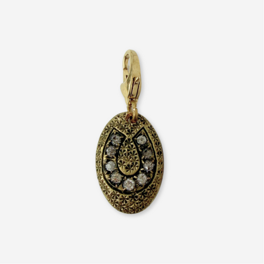 Vintage antique gold and clear rhinestone oval horseshoe charm