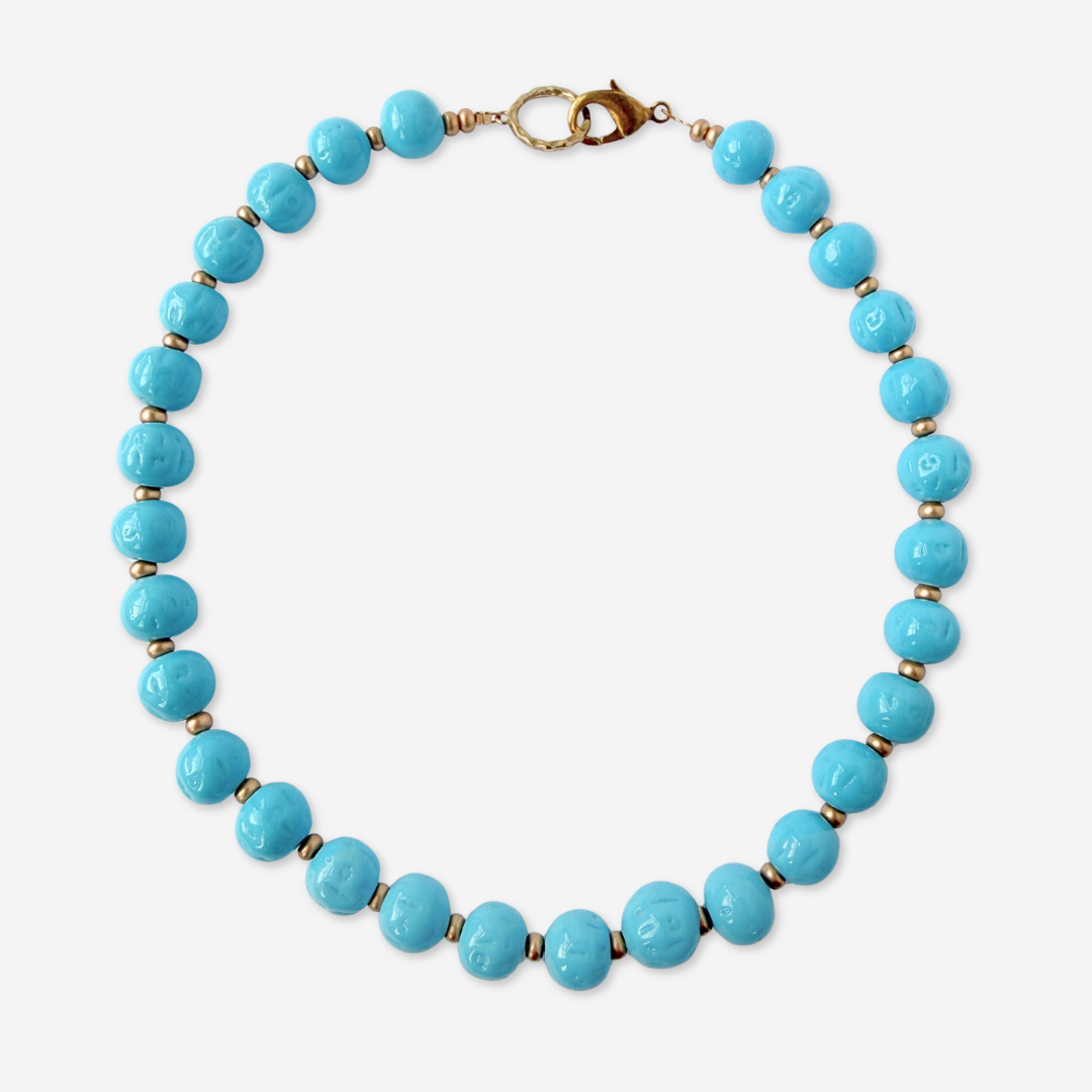 Vintage Japanese Baroque Glass beaded necklace: Turquoise