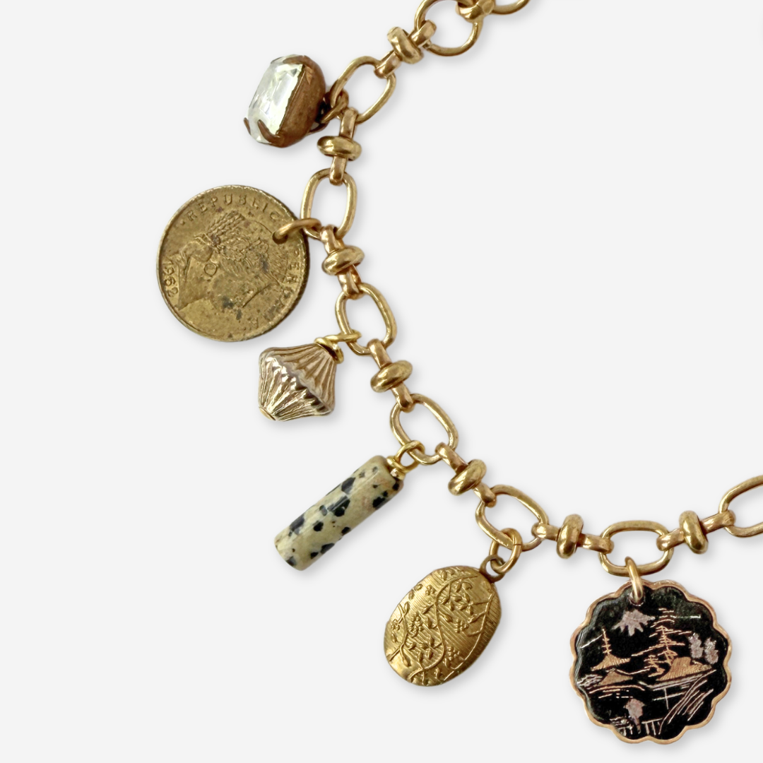 Repurposed vintage mixed charm bracelet