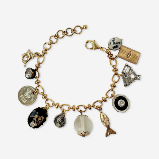 Repurposed vintage mixed metal charm bracelet