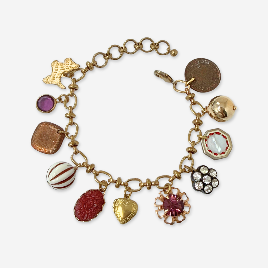 Repurposed vintage mixed charm bracelet: burgundy/ plum