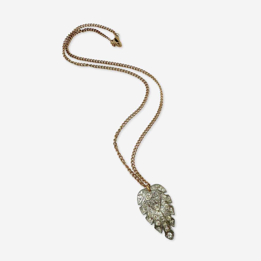 Small clear vintage rhinestone deco pendant on thin curb chain