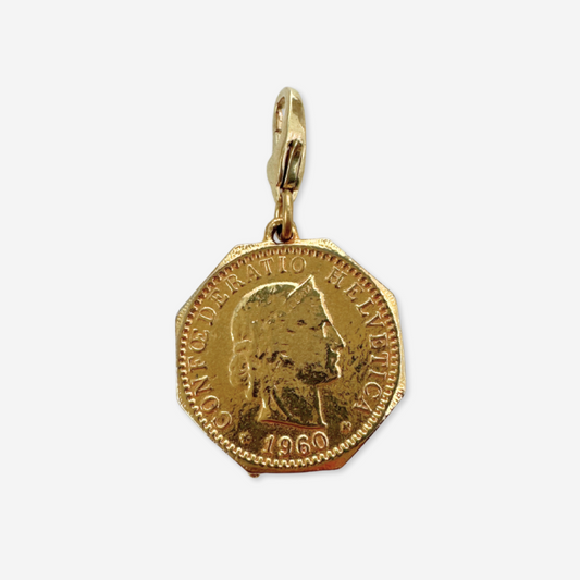 Small Vintage gold plated Swiss coin charm