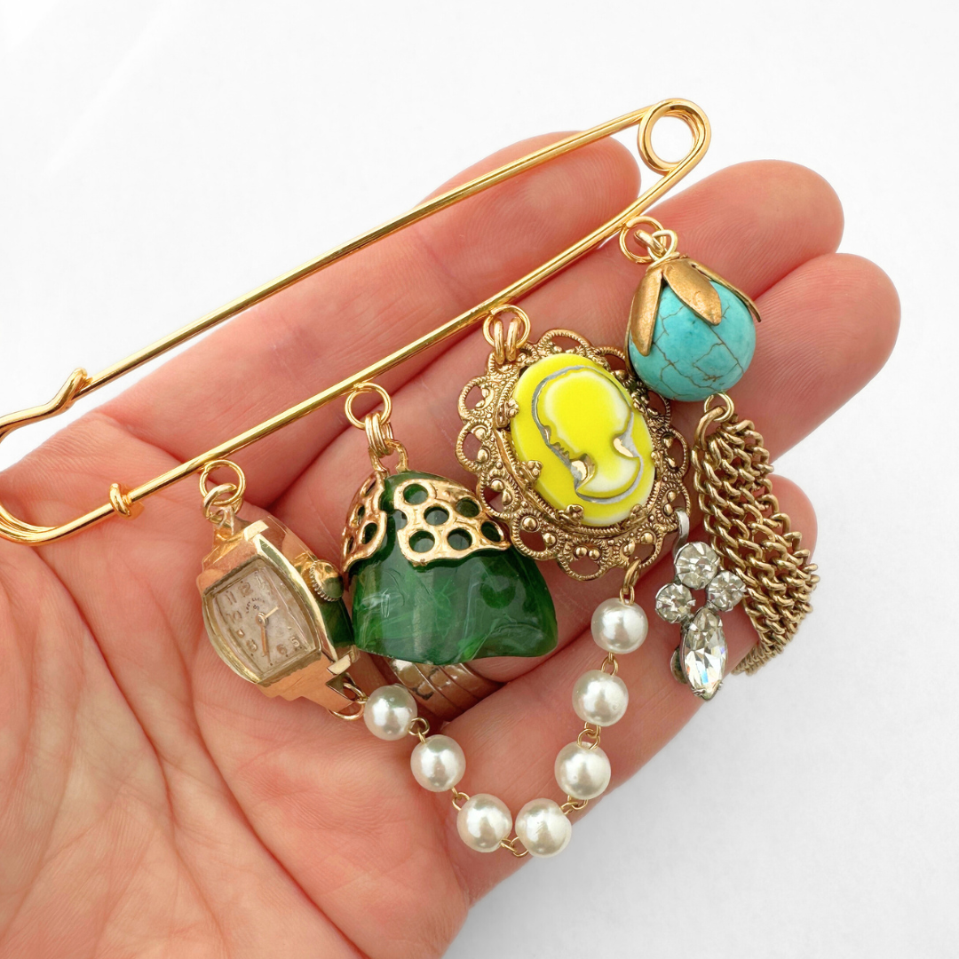 Vintage Charm Safety Pin Brooch