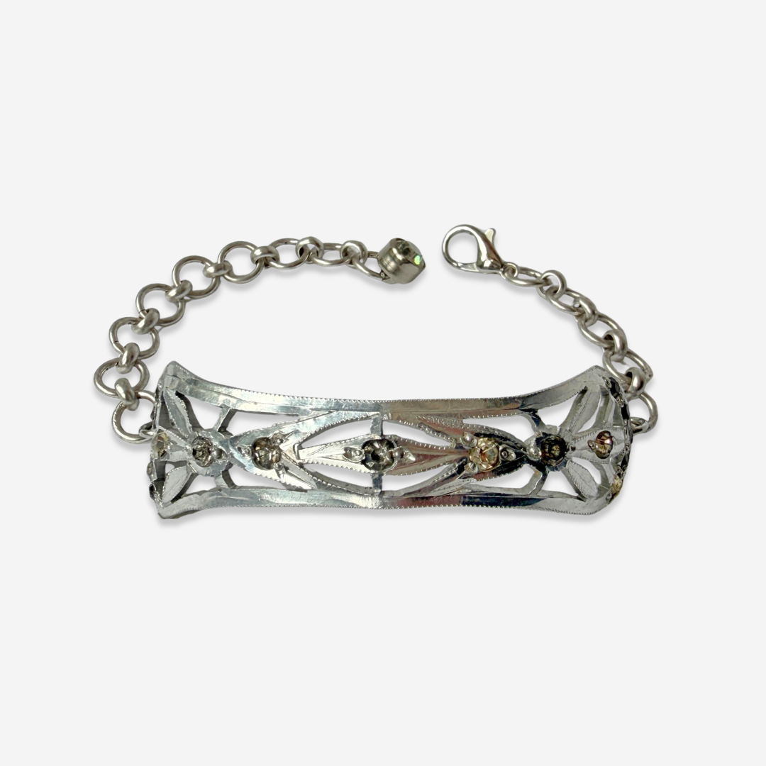 Repurposed vintage art deco silver clear rhinestone bracelet