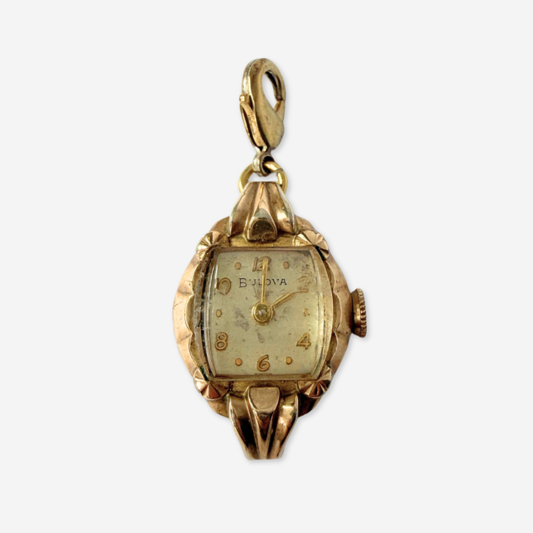 Refashioned Vintage gold tone  "Bulova" watch face charm