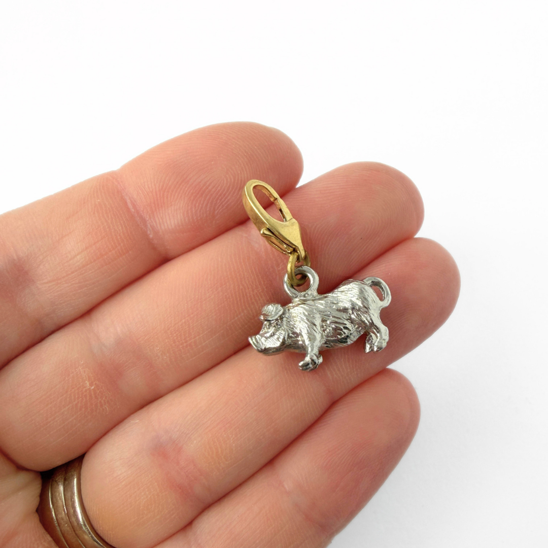 Small vintage silver pig charm