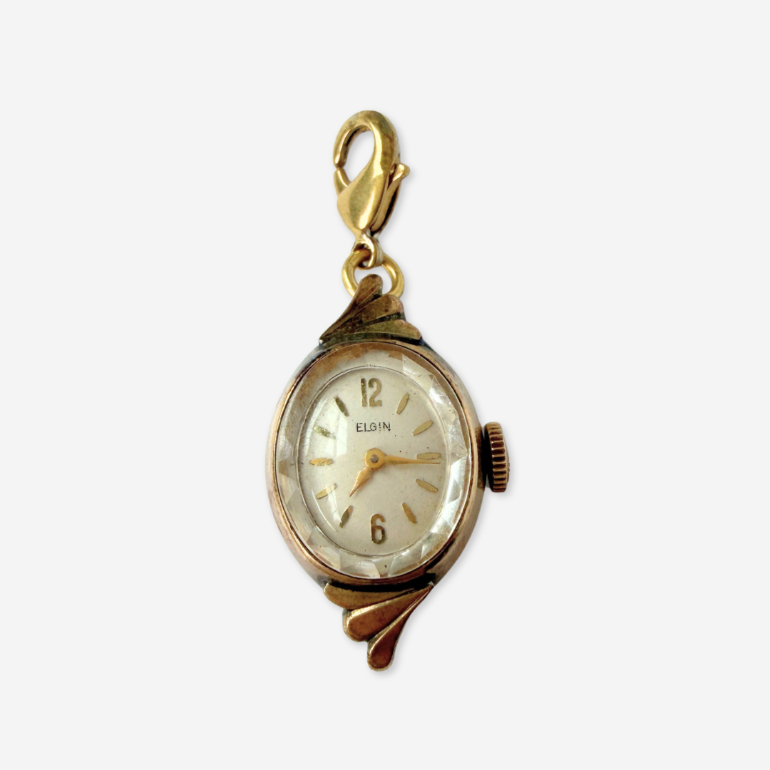 Refashioned Vintage gold tone  "Elgin" watch face charm
