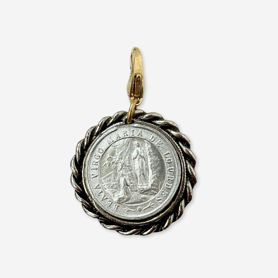 Large vintage "Our Lady of Lourdes" circular medallion charm