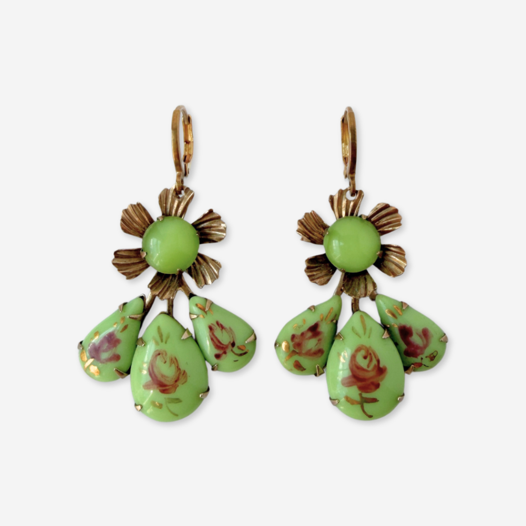 Refashioned vintage pistachio green floral earrings