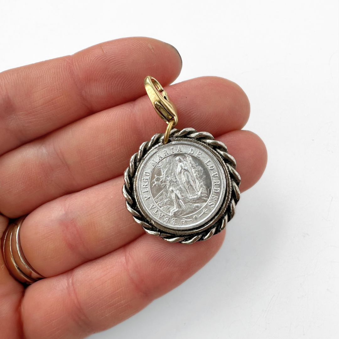 Large vintage "Our Lady of Lourdes" circular medallion charm