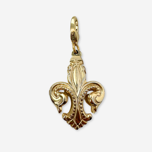 Vintage muted gold puffy fleur de lis charm