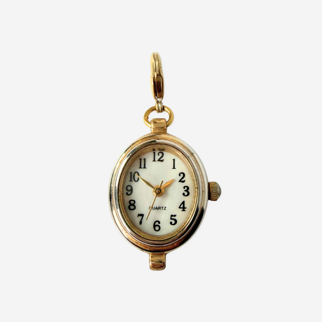 Refashioned vintage gold plated oval watch face charm