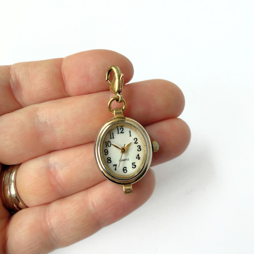 Refashioned vintage gold plated oval watch face charm
