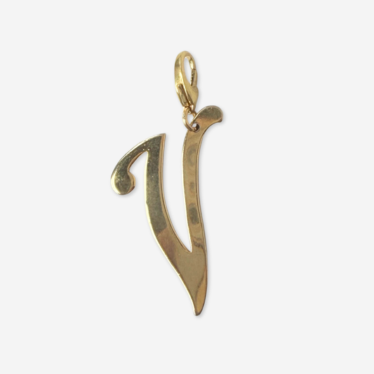 Large vintage shiny gold plated letter "V" charm
