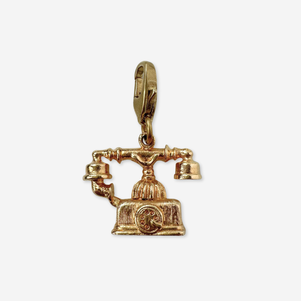Small vintage gold rotary phone charm