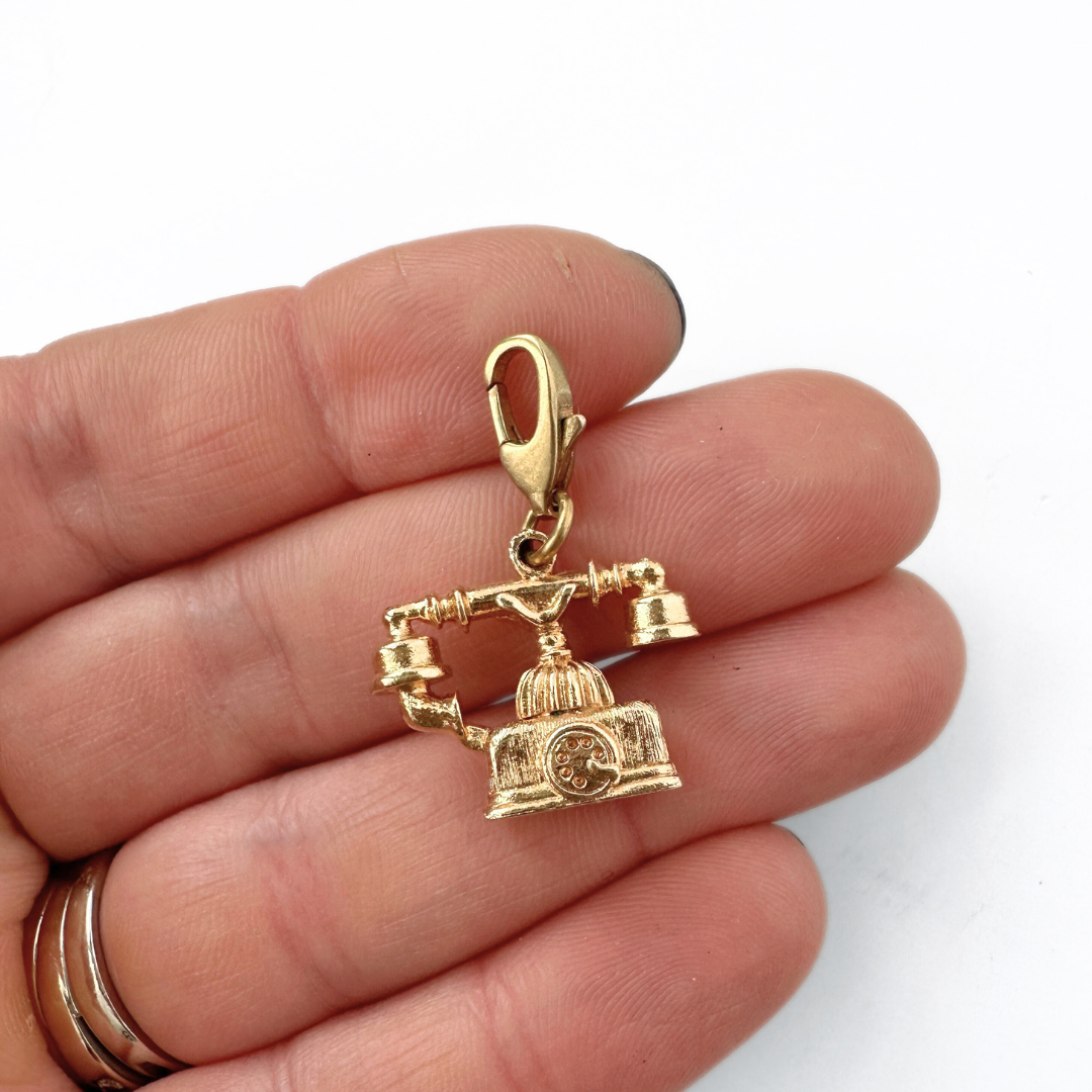 Small vintage gold rotary phone charm