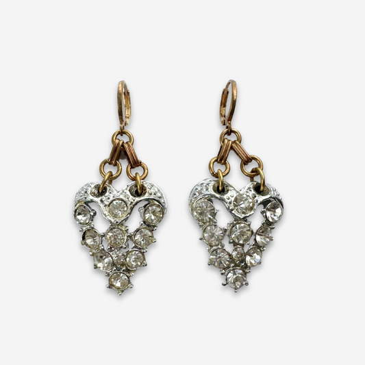 Refashioned vintage clear rhinestone silver drop earrings with brass