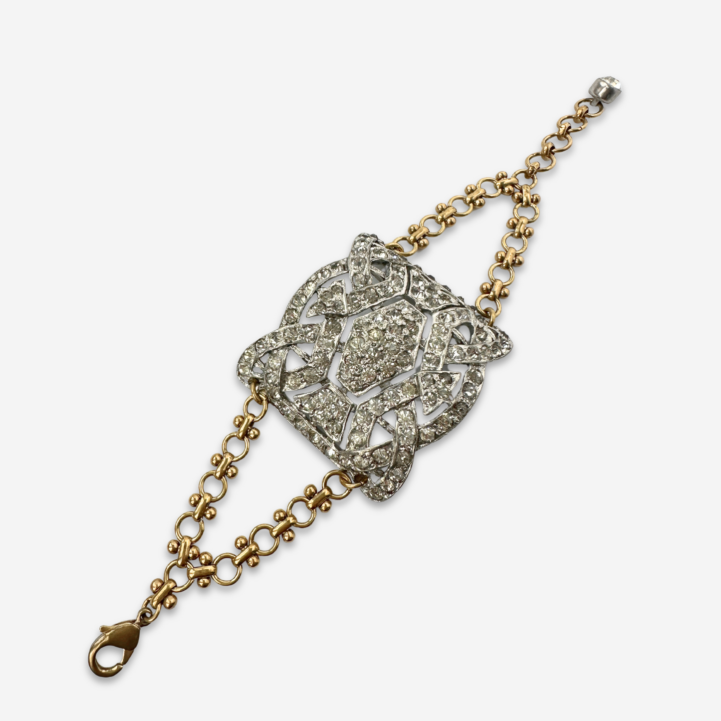 Refashioned Antique Rhinestone shoe Buckle bracelet with brass chain