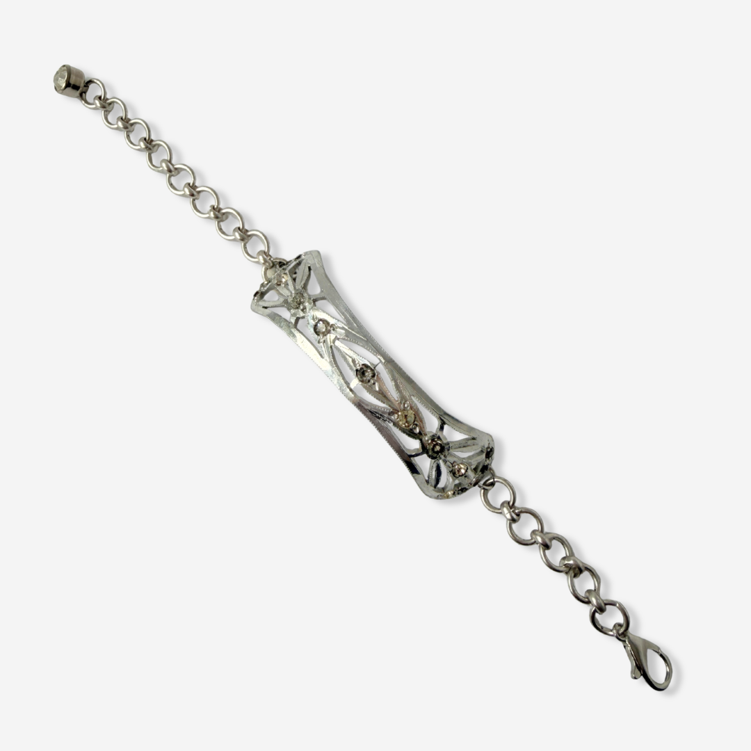 Repurposed vintage art deco silver clear rhinestone bracelet
