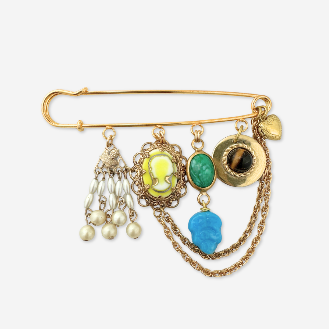 Vintage Charm Safety Pin Brooch