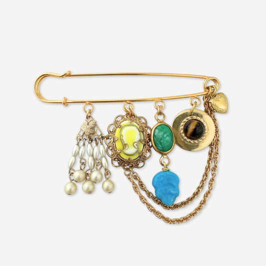 Vintage Charm Safety Pin Brooch