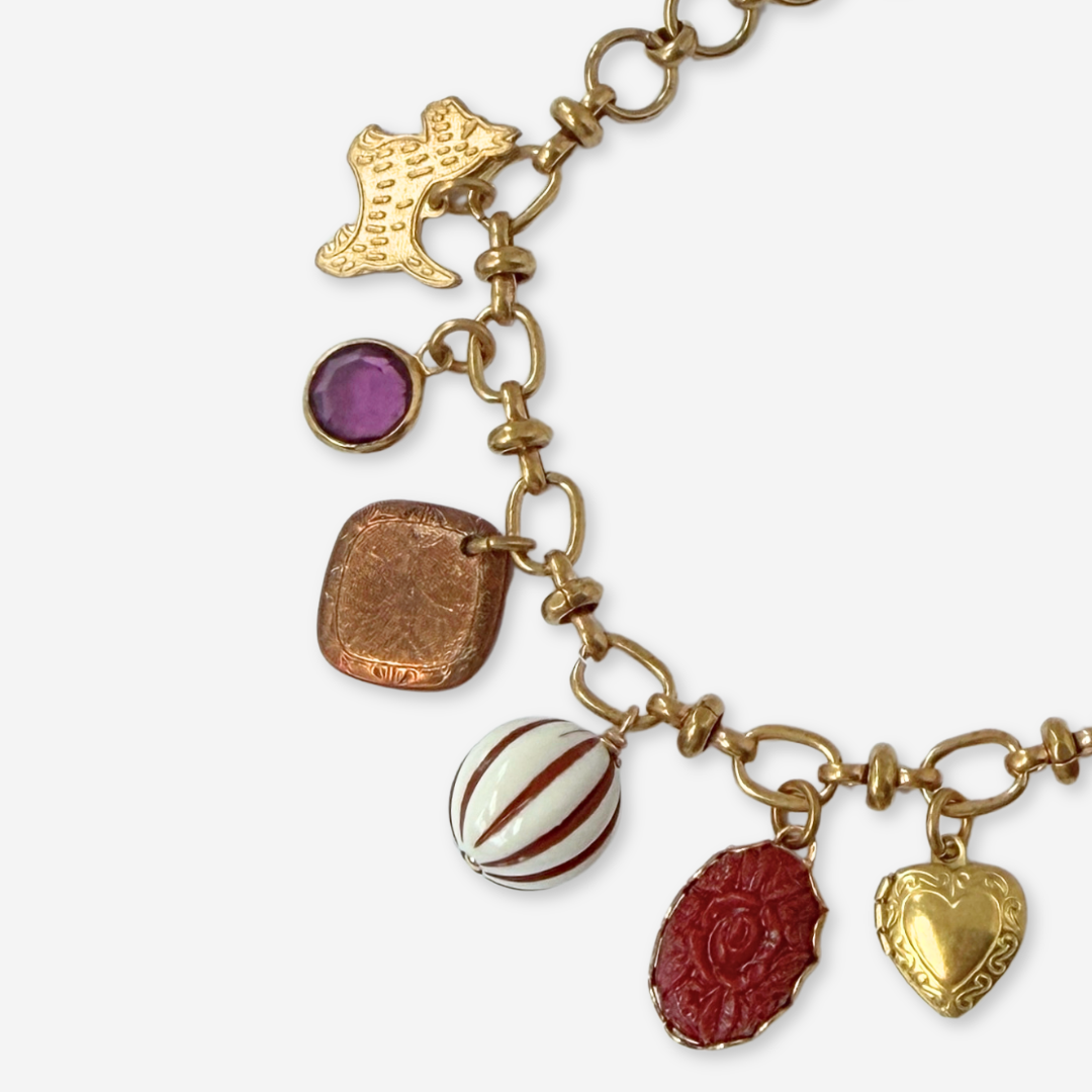 Repurposed vintage mixed charm bracelet: burgundy/ plum