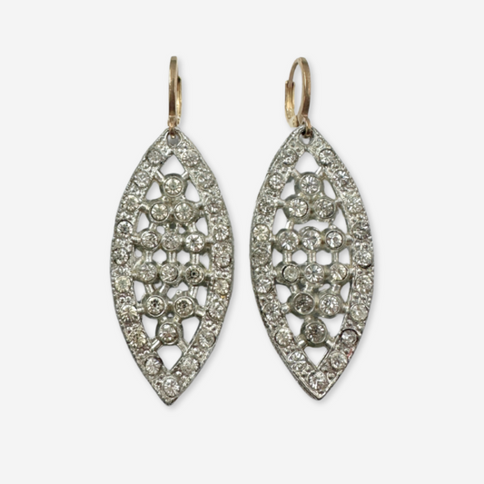 Refashioned vintage large silver and rhinestone elongated earrings
