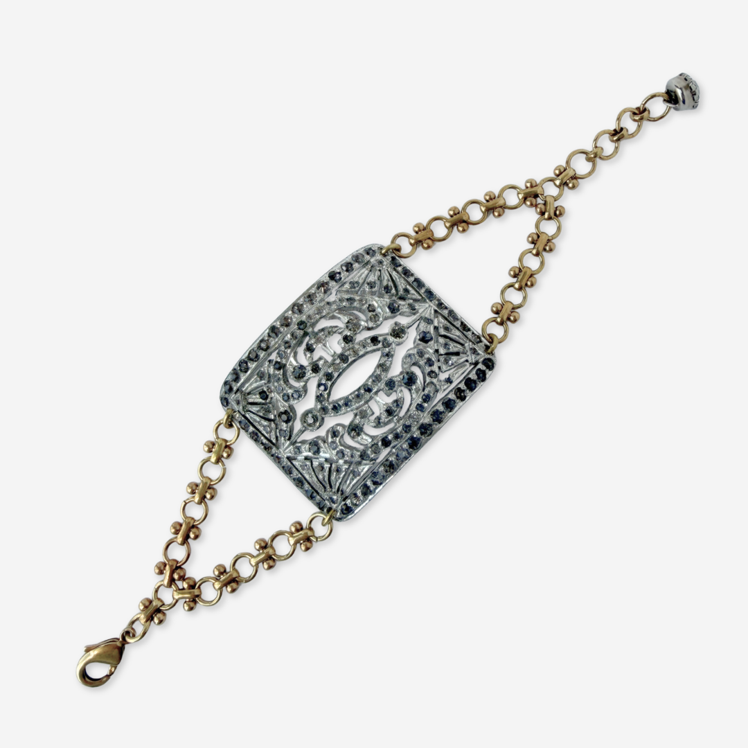 Refashioned Antique Rhinestone Shoe Buckle bracelet with brass chain