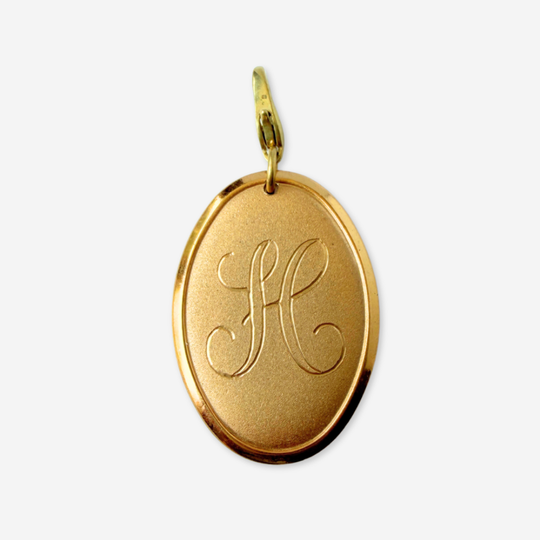 Vintage gold plated oval letter "H" monogram charm