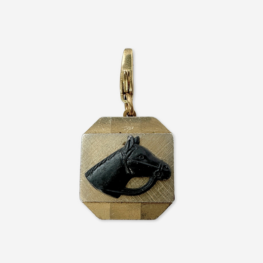 Vintage gold plated and black acrylic horse head charm