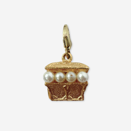 Vintage gold treasure chest charm with pearl accents