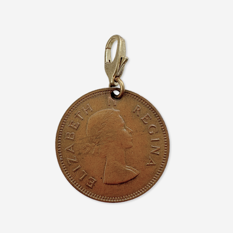 Vintage bronze 1957 Queen Elizabeth South African coin charm