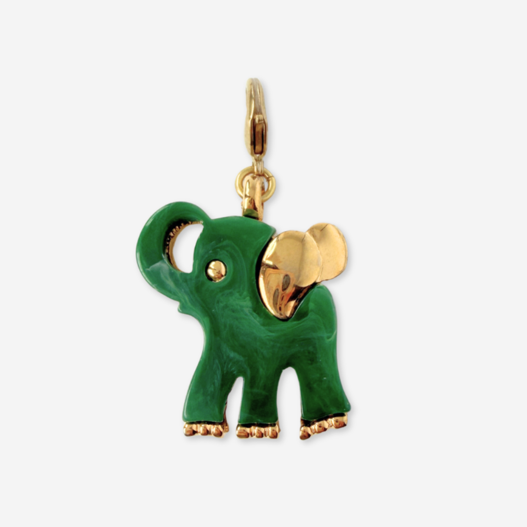 Vintage green and gold chunky elephant charm